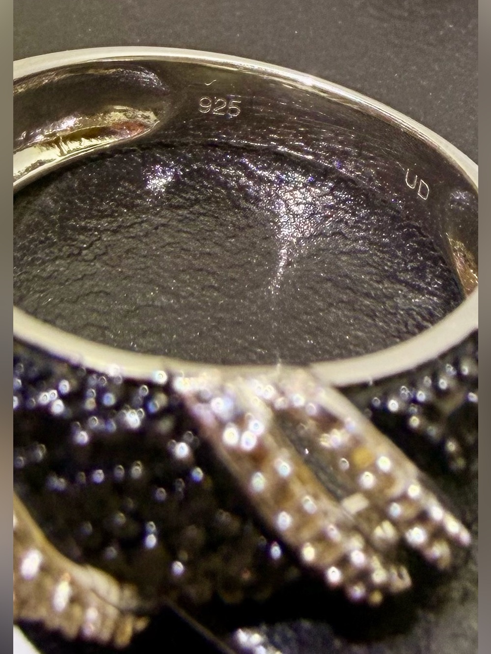 Beautiful 14K White Gold plated 925 Sterling Silver Black Natural Diamond Ring - Picture 2 of 5
